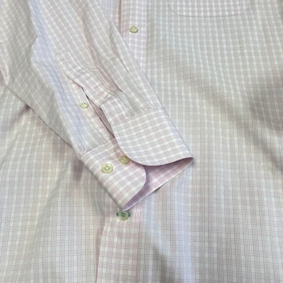 Peter Millar Men's Shirt - Pink and White Check Plaid - Size M (15.5) - STAINS - Picture 9 of 13